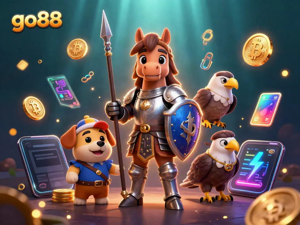 Join the adventure in the go88 online casino, featuring 3D knight characters amidst vibrant gaming elements.