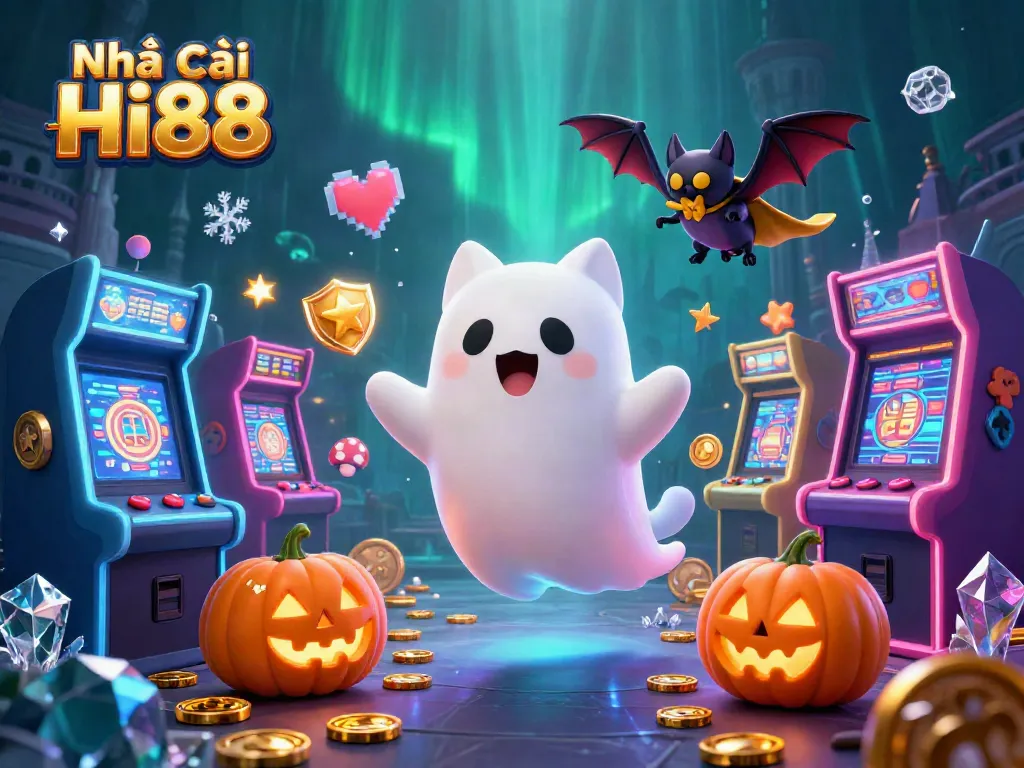 Engage with Nhà cái Hi88 while exploring a captivating casino scene with vibrant characters and gaming elements.