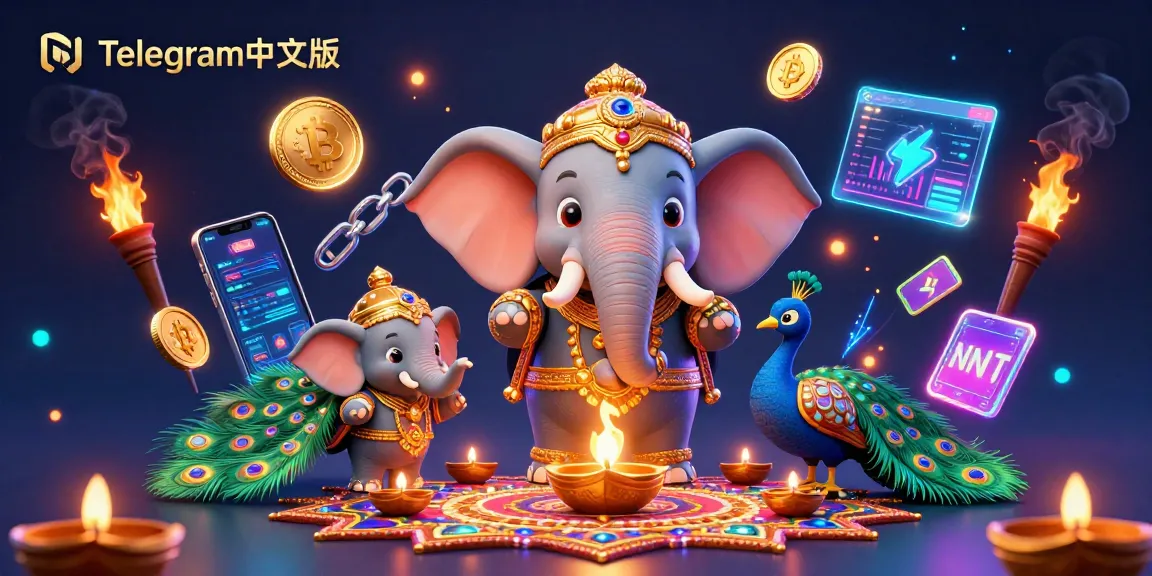 参与Telegram中文版的激动人心的世界,生动的3D插图展示了一头大象和一只孔雀,象征着成功和战略。