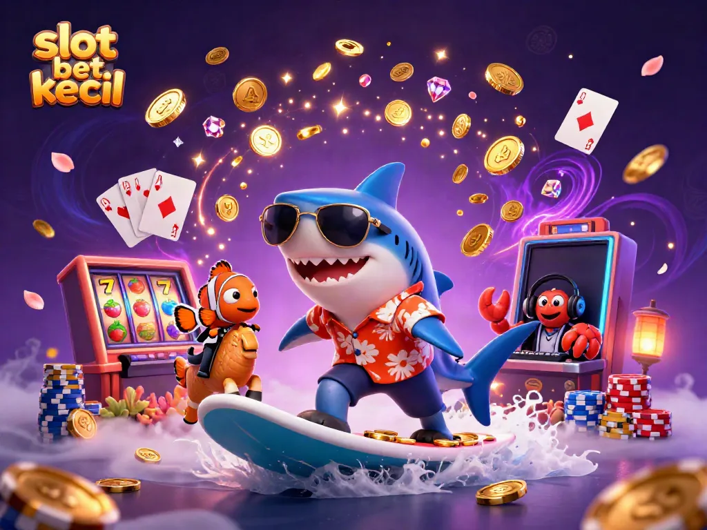 Slot bet kecil menyajikan ilustrasi menarik dengan karakter laut dan elemen kasino menarik.