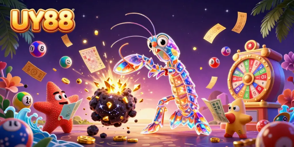 Experience the thrill of UY88 with our vibrant casino-themed illustration featuring gaming excitement.