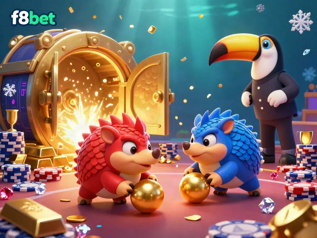 Experience vibrant gameplay with f8bet as colorful pangolins roll golden balls in a thrilling casino scene.