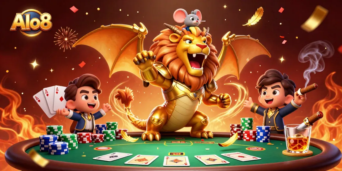 Alo8 brings thrilling gameplay to life with vibrant casino elements and a triumphant chimera in action.