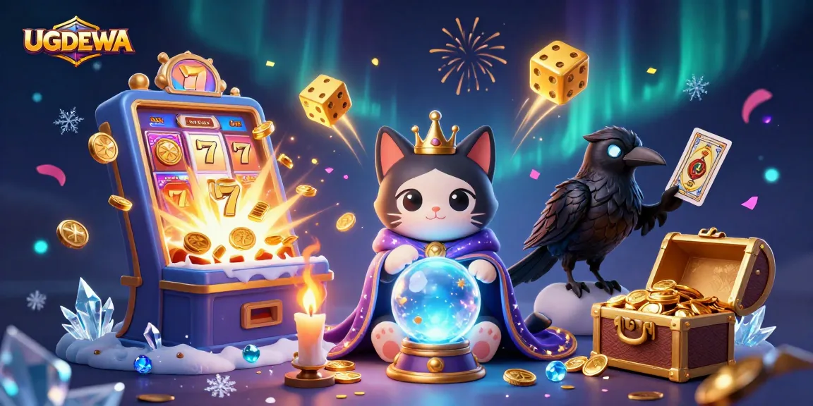 Spin the slots at UGDEWA with a captivating scene featuring lucky symbols and vibrant characters.