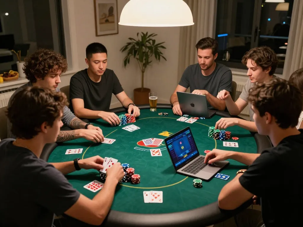 Engage in GAME ONLINE with friends during an exciting home poker game night.