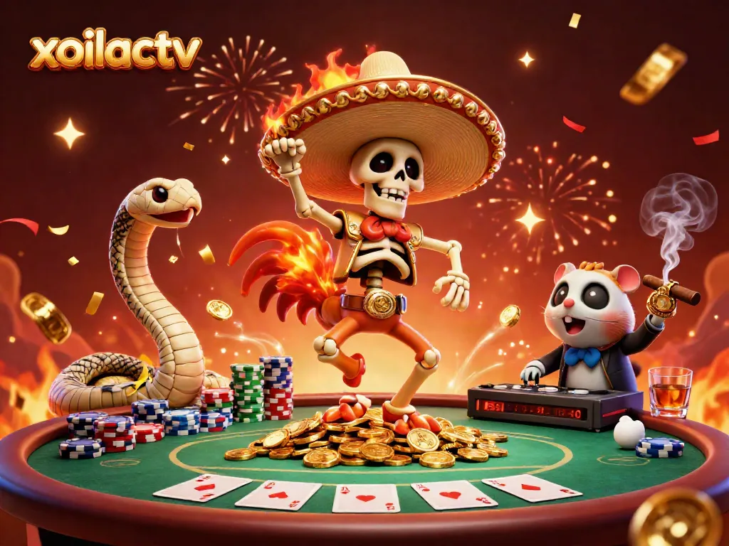 Experience thrilling gaming action with xoilactv in vibrant, colorful 3D illustration.