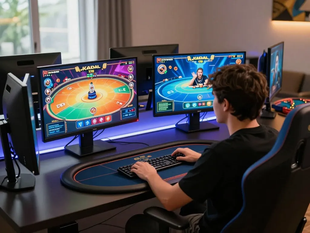 KADAL 778 player enjoying strategic online poker game in a modern gaming setup.