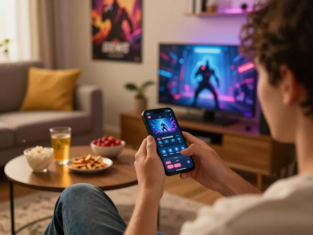 Player enjoying UG DEWA mobile gaming while relaxing at home, integrating gaming into lifestyle.
