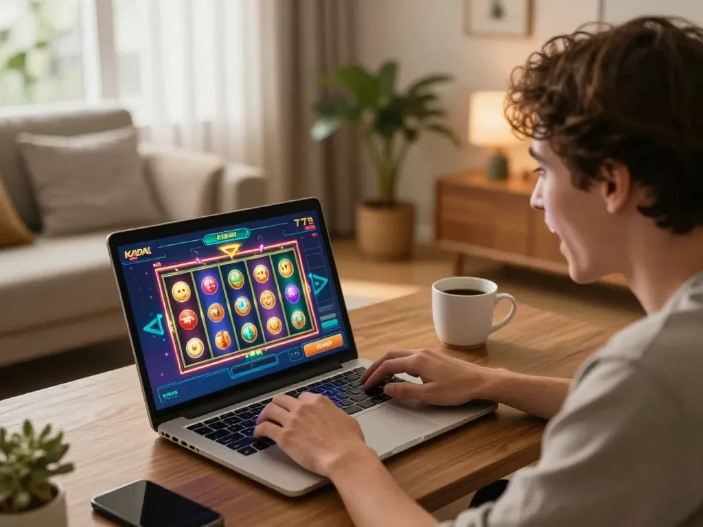 KADAL 778 online gaming scene showcasing a player engaged in thrilling slots gameplay on laptop