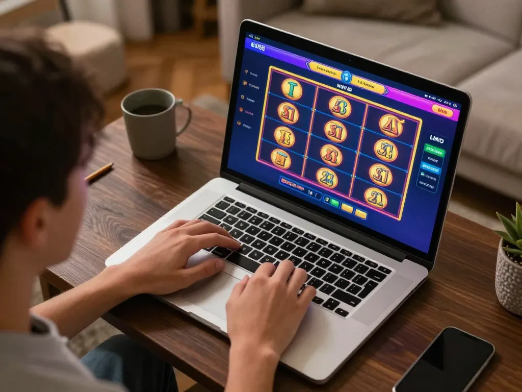 MPO ID online gaming session showcasing engaging slot games on a laptop.