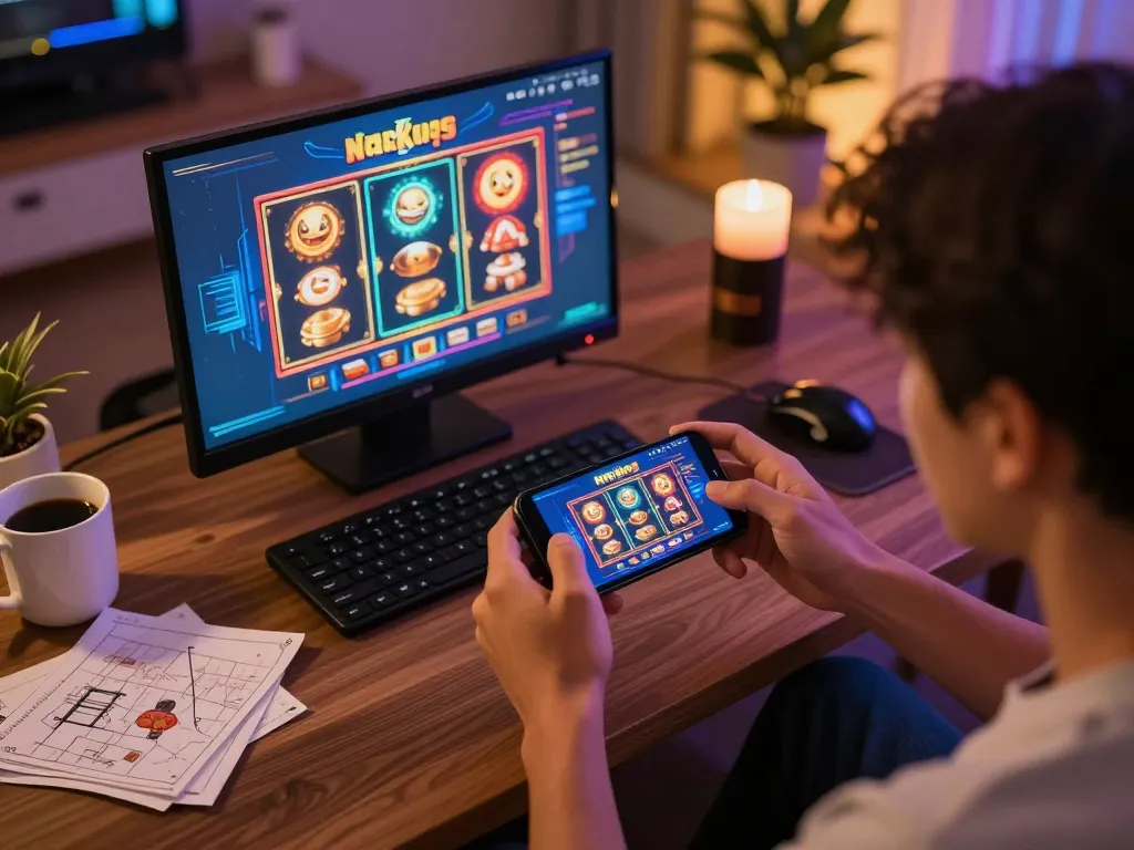 Engaged player enjoying Nhà cái 79king app for dynamic online gambling experience from home.