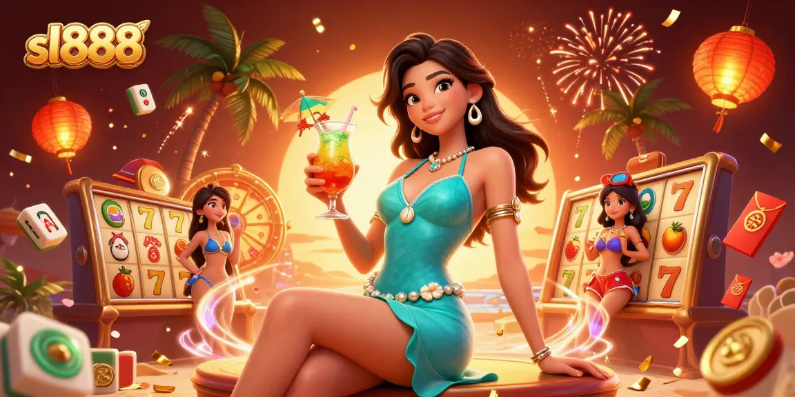 Spin the reels at sl888 with vibrant casino-themed visuals and an enchanting scene.