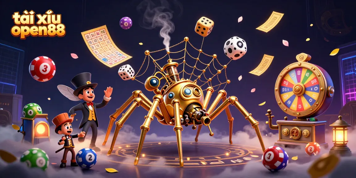 Engage with tài xỉu open88 in this dynamic illustration featuring golden spider casino elements.