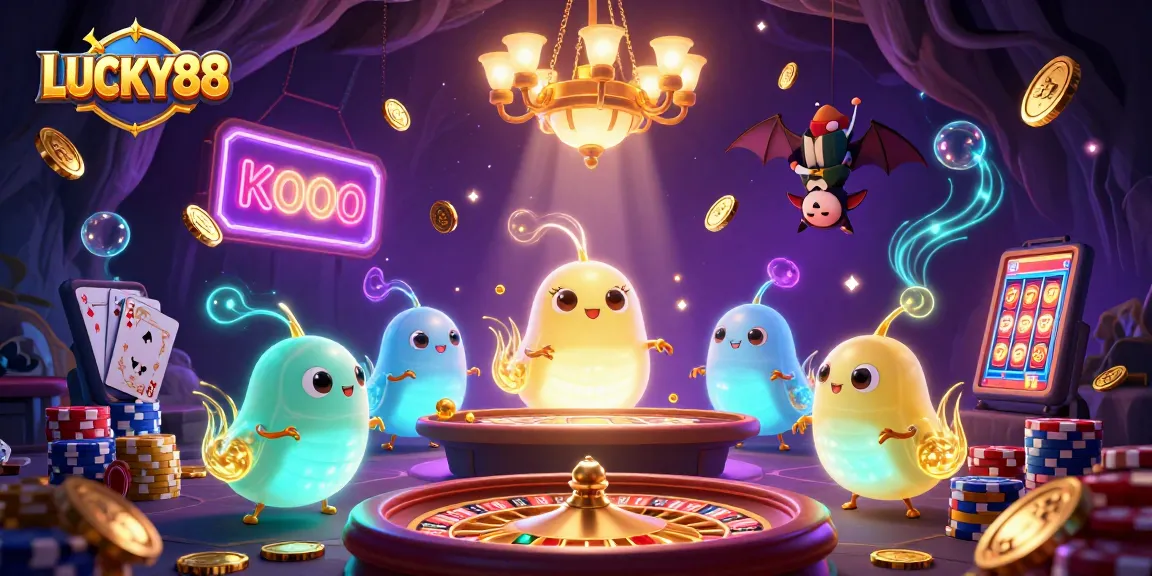 Experience thrilling gameplay with LUCKY88 at this vibrant 3D glowworm casino scene.