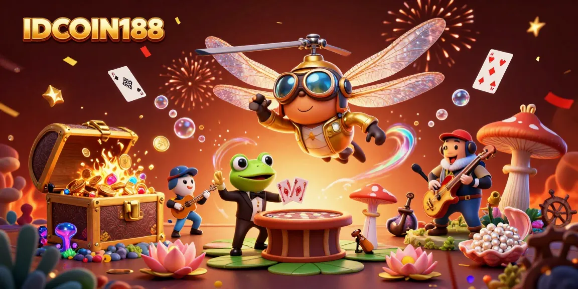 IDCOIN188 enhances online gaming with vibrant illustrations of a casino scene featuring unique characters.