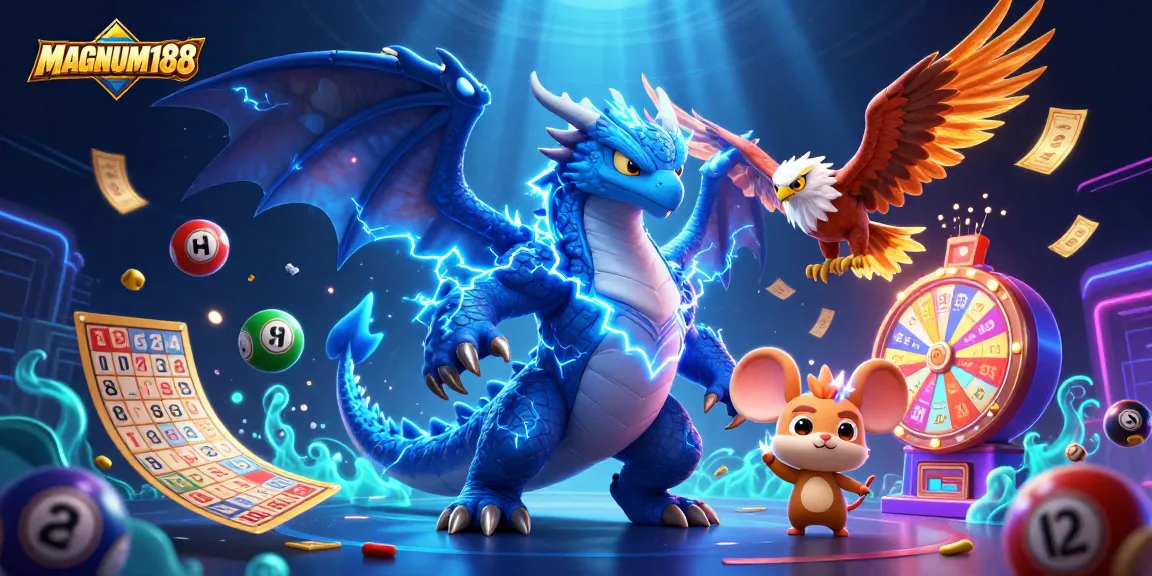 Experience intense gaming at MAGNUM188, featuring thrilling lightning-infused characters and dynamic lottery elements.