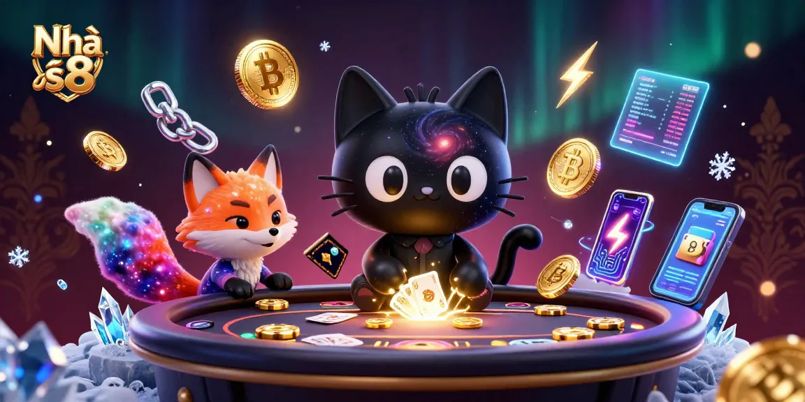 Engage with Nhà cái s8's vibrant cosmic casino scene featuring a whimsical black hole cat.