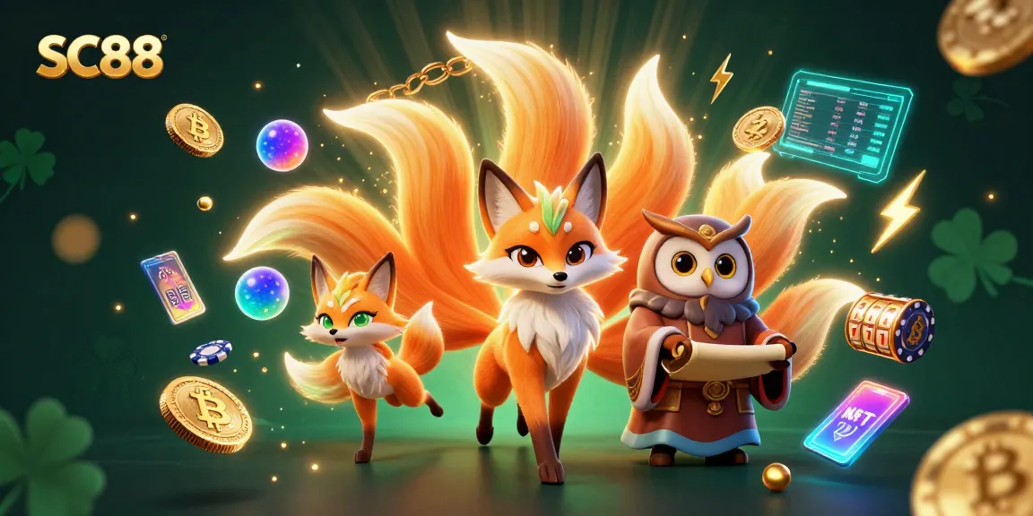 Experience thrilling action at SC88 with a vivid 3D illustration of vibrant casino elements and mystical characters.