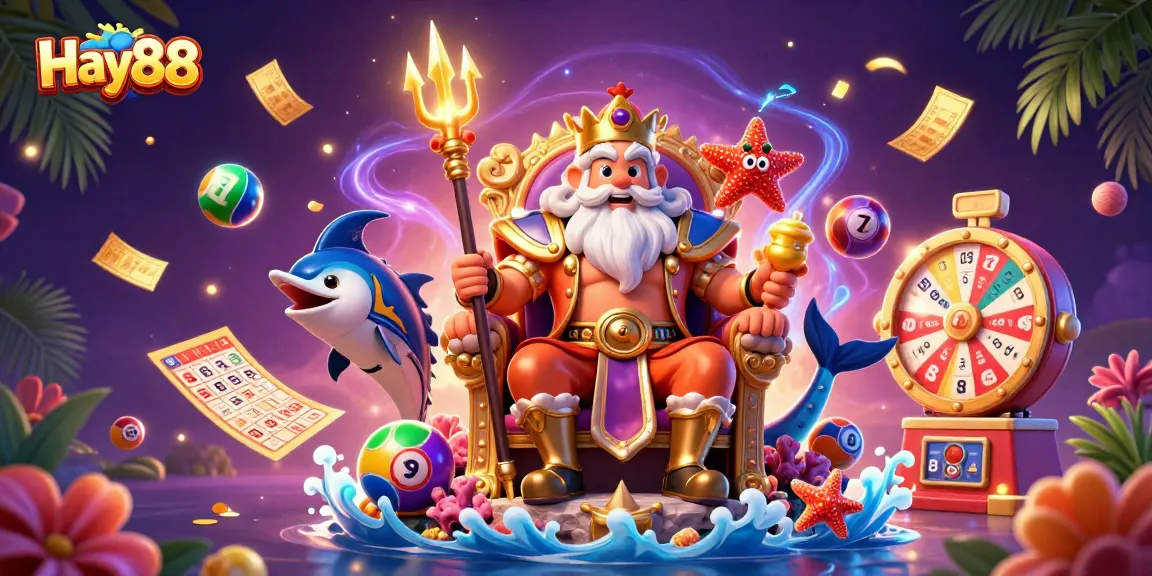 Experience the vibrant gaming world of Hay88 with Neptune, samurai, and lottery elements.