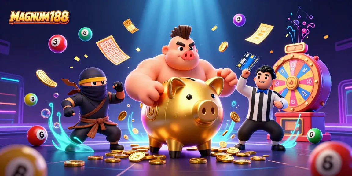 Experience excitement with MAGNUM188's dynamic casino action, featuring a playful scene of characters.